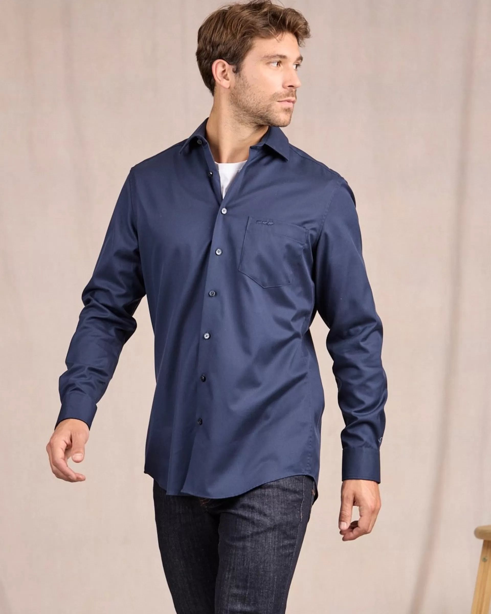 chemise_unie_bleu_marine_4-1.webp Discount Chemise unie bleu marine Homme Chemise