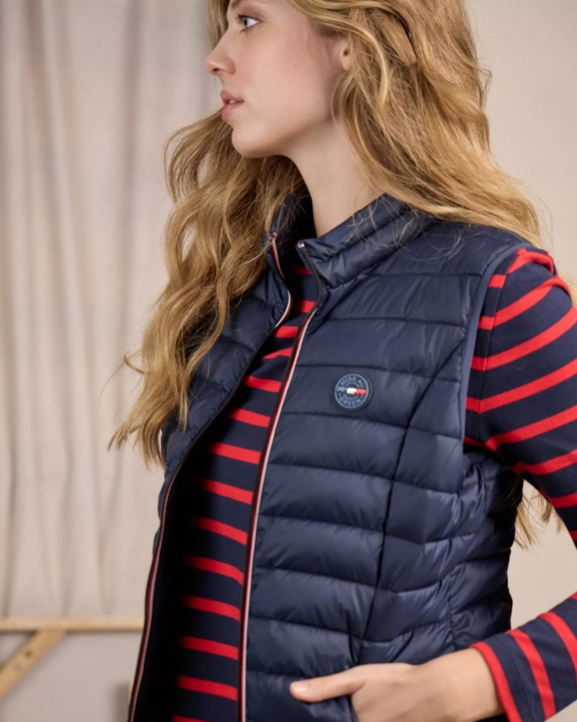 Store Doudoune détails tricolores bleu marine Femme Manteau & Doudoune