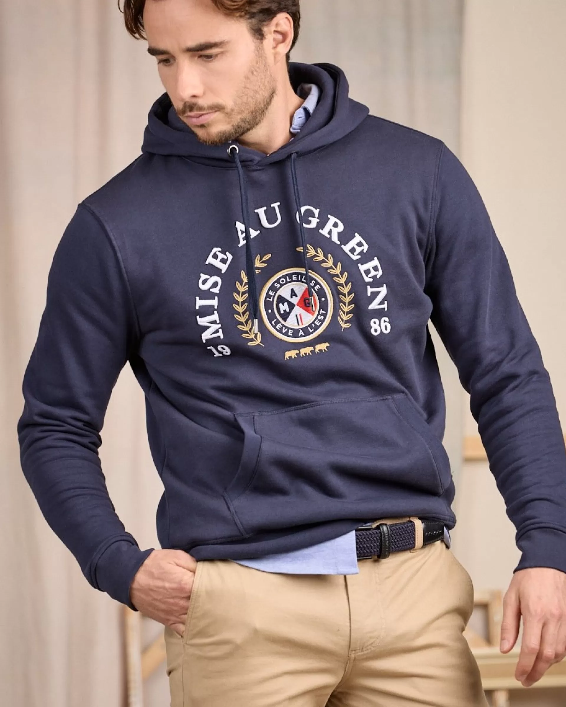 Cheap Hoodie blason bleu marine Homme Sweat