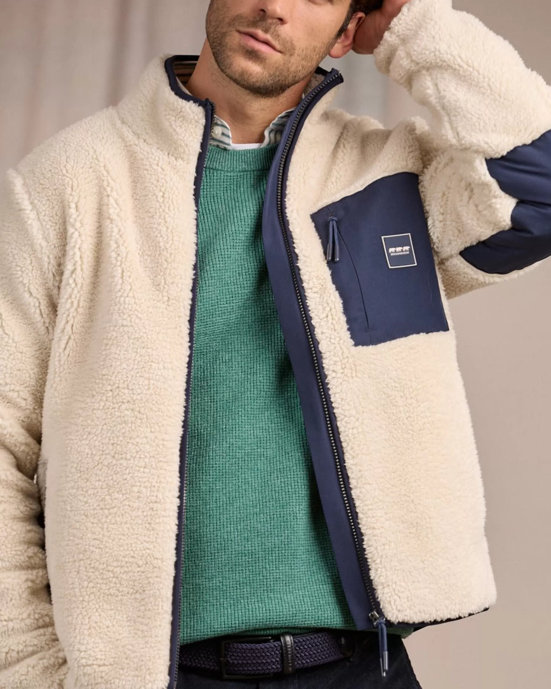 Shop Polaire façon sherpa blanc cassé Homme Polaire