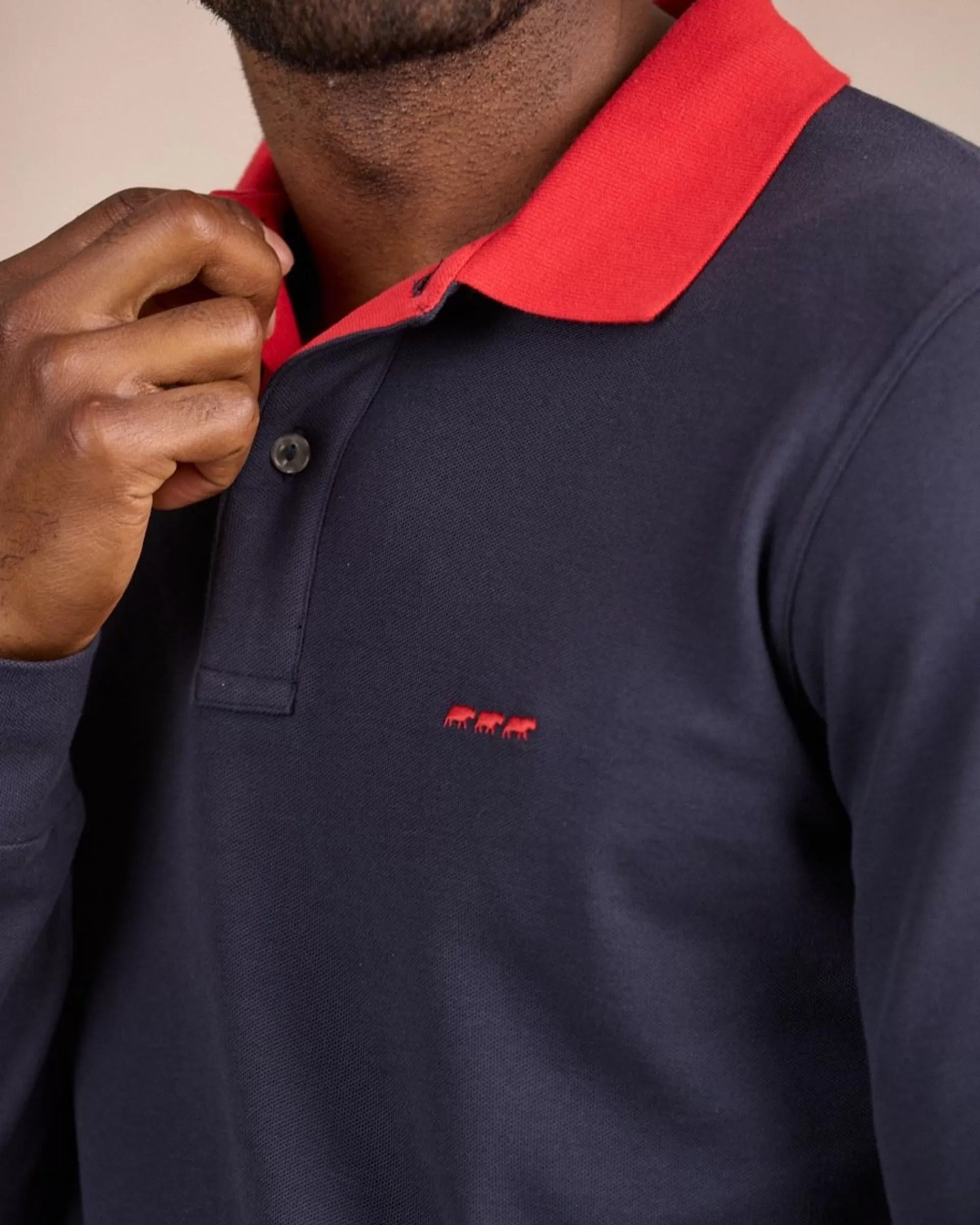 Clearance Polo au col contrastant bleu marine Homme Polo