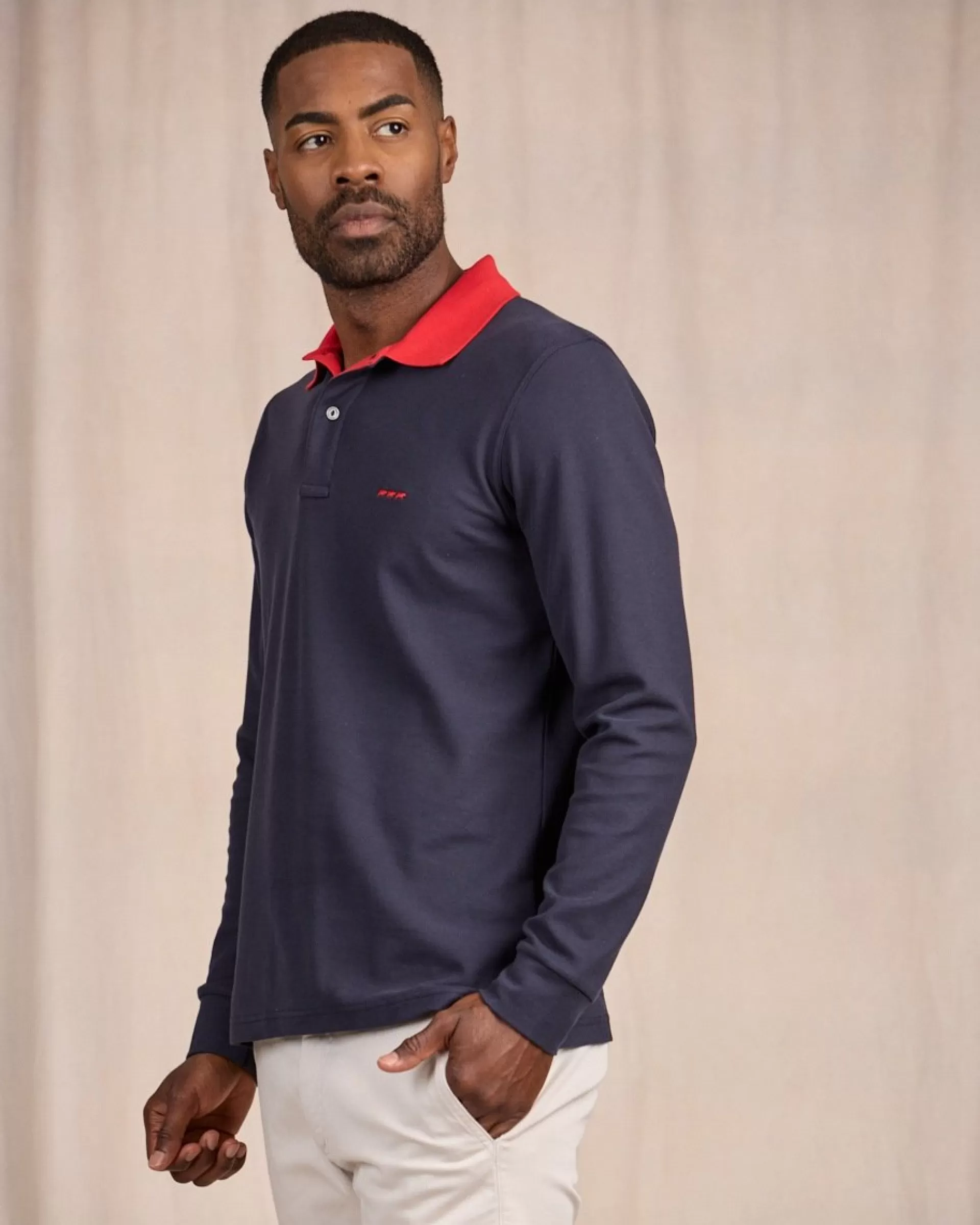 Clearance Polo au col contrastant bleu marine Homme Polo