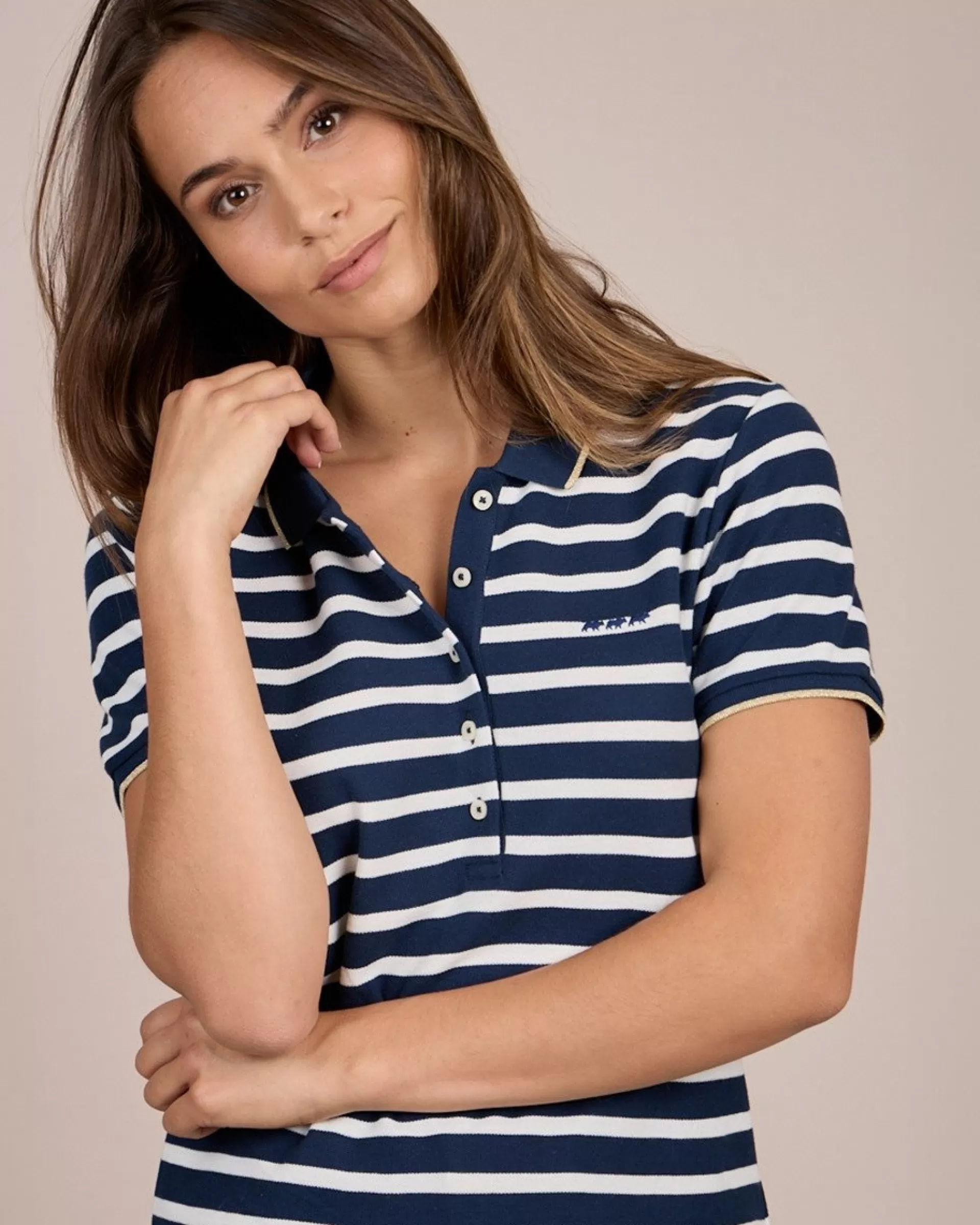 Sale Polo marinière rayures marine Femme Polo