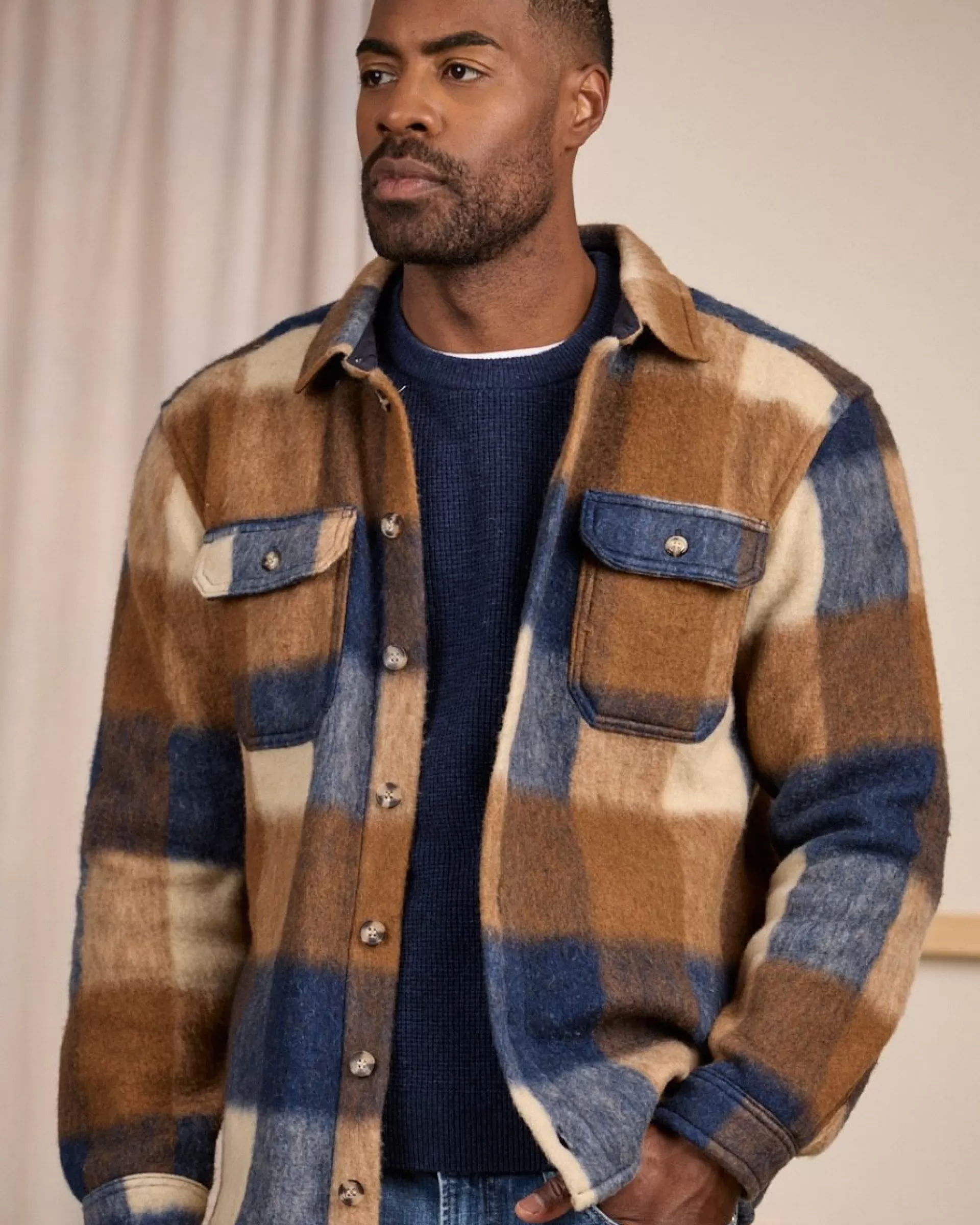 Discount Surchemise à carreaux bleu marine Homme Chemise